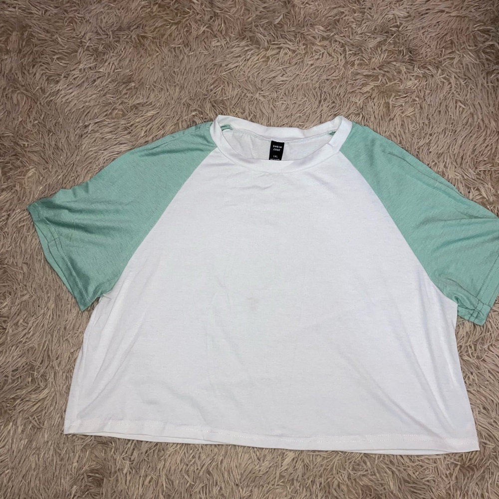 White and Green Raglan T-Shirt